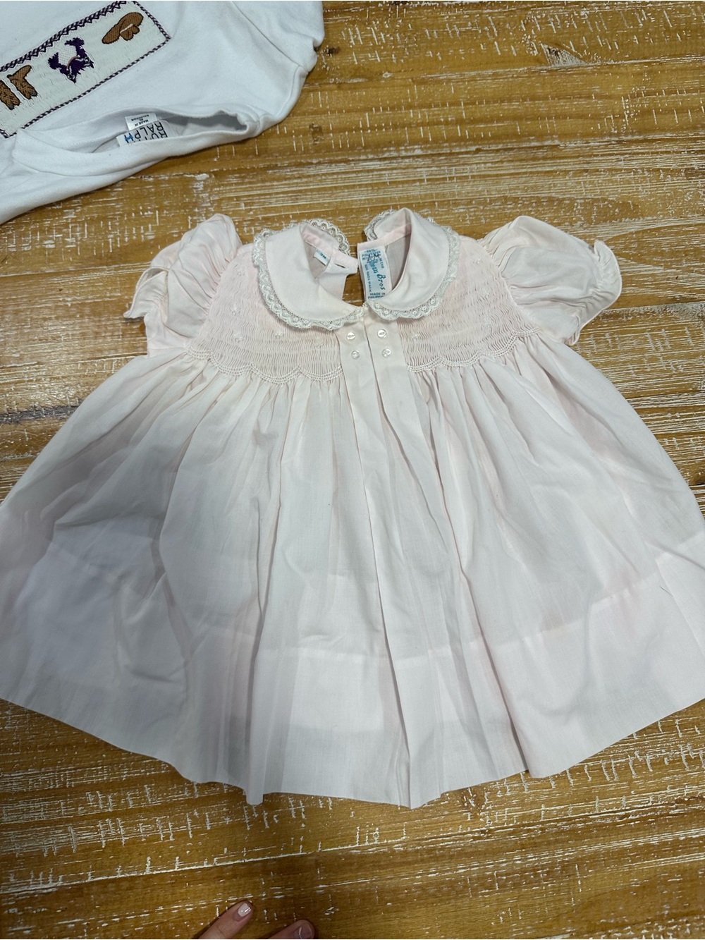 Vintage Felixon Bros. Pink Hand-Smocked Baby Dress 3M Heirloom Lace Collar